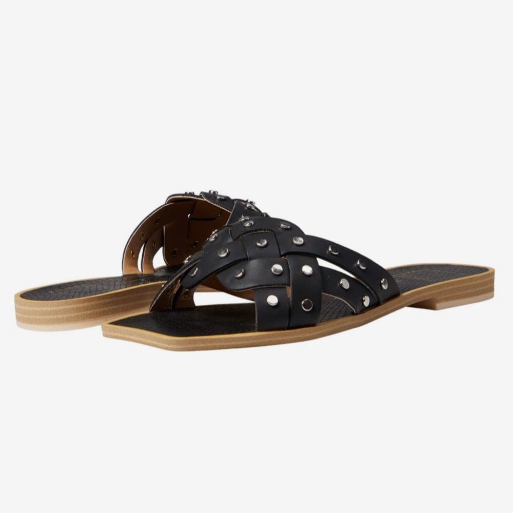 Dolce Vita Women’s Black Square Toe Flat Studded Sandals, Size 7.5 *NEW IN BOX*